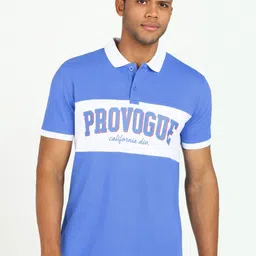 Provogue Men Typography Colourblocked Polo Collar Slim Fit T-shirt-image-25
