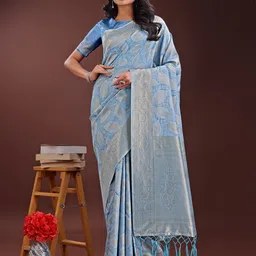Astita Leaf Woven Design Zari Saree With Tasseled-image-41