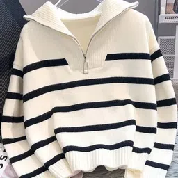 Alamode By Akanksha Women Beige Mastro Striped Statement Sweater-image-41