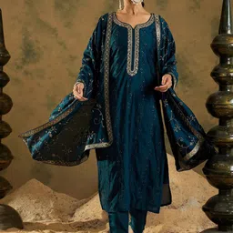 Indo Era Floral Embroidered Sequinned Kurta with Trousers & Dupatta-picture-44