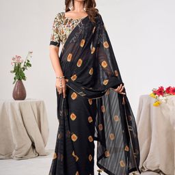 KALINI Geometric Printed Saree With Unstitched Blouse Piece-picture-24