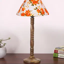 Devansh White & Orange Colored Wooden Frustum Shaped Table Lamp-image-83