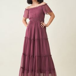 aayu Women Off-Shoulder Layered Chiffon Fit-Flare Dress-picture-34