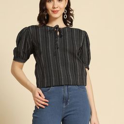 HERE&NOW Women Black Cotton Tshirts-picture-33