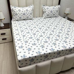 Pure Decor Royal Passion Blue Printed Pure Cotton 400 TC Queen Bedsheet Set 2.28m x 2.54m-image-97