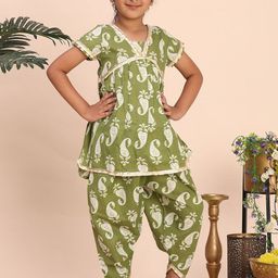 Cutiekins Girls Paisley Printed Regular Gotta Patti Kurta with Dhoti Pants-picture-25