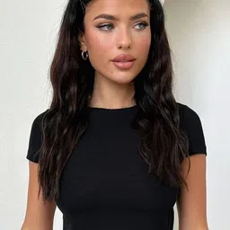 CORSICA Women Cotton Solid Short Sleeves Crop Top-image-65