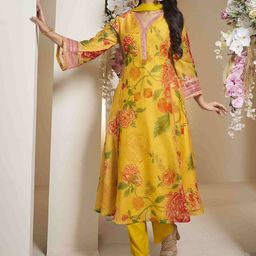 Bhama Couture Women Floral Printed Panelled Chanderi Silk Kurta with Palazzos & With Dupatta-image-20