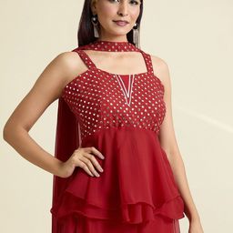 Samyukta Singhania Geometric Embroidered Mirror Work Top With Palazzos & Dupatta image 3
