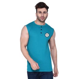 BEYOU FASHION Henley Neck Sleeveless Applique Slim Fit T-shirt-picture-0