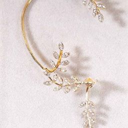 PRIAANSHA CREATIONS Gold-Plated Rhinestone Studded Leaf Shaped Earcuff-26