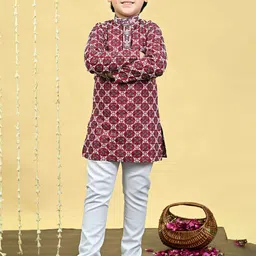 BT DEZINES Boys Ethnic Motifs Embroidered Regular Thread Work Kurta with Pyjamas-45