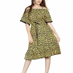 Kids stylish Animal Print Off-Shoulder Flared Sleeve Fit & Flare Dress-17