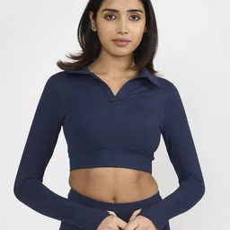 Hunnit Zen Polo Neck Long Sleeve Active Wear Crop Top-51