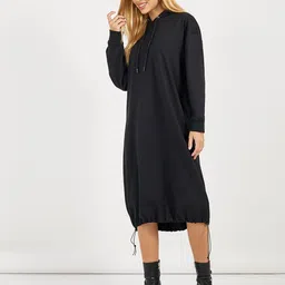 Styli Women Oversized Fit Hooded Sweatshirt Midi Dress with Toggle Hem-picture-32
