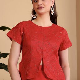 Frolic Rolic Net Embroidered Round Neck Short Sleeves Saree Blouse-picture-20