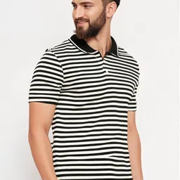 MACK JONNEY Men Striped Polo Collar Monochrome Pockets T-shirt-image-55