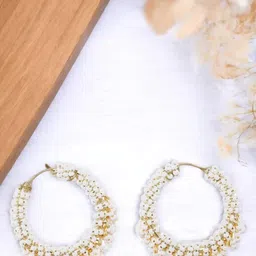 Sangria Off White Gold-Plated Pearls Beaded Contemporary Hoop Earrings-26