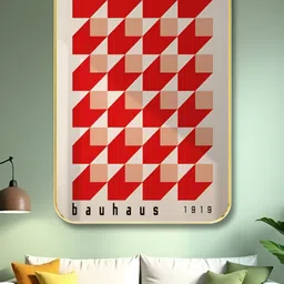 SAF Cream & Red BAUHAUS Wooden Wall Art-image-80