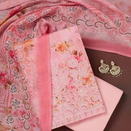 Koskii Floral Embroidered Sequinned Linen Unstitched Dress Material-image-42