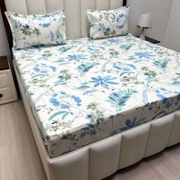 Pure Decor Royal Velar White Floral 240 TC Cotton King Bedsheet Set 2.74 m x 2.74 m-picture-12