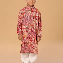 The Mini Trunk Boys Floral Printed Mandarin Collar Straight Kurta With Trousers-44