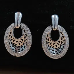 JYONA Silver Plated Cubic Zirconia Studded Oval Shaped Drop Earrings-7
