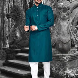 shreeram Men Solid Straight Kurta (Dark Blue)-image-2