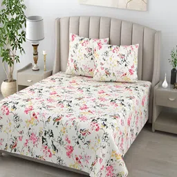 Jinaya's Multicoloured & Multicoloured Floral 210 TC King Bedsheet with 2 Pillow Covers-picture-28
