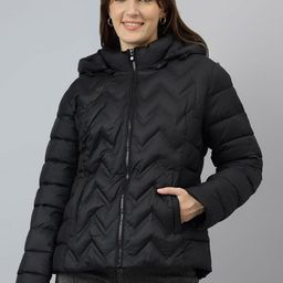 Latin Quarters Women Hooded Solid Casual Padded Jacket-image-90