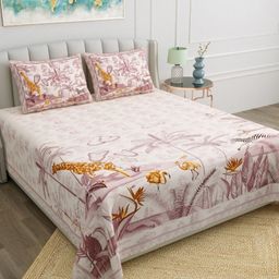 JAIPUR FABRIC Brown & Purple Floral 180 TC King Bedsheet with 2 Pillow Covers-image-66