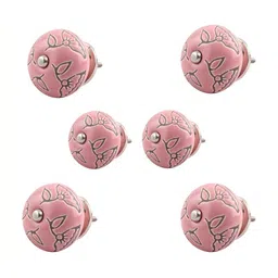 Indianshelf 6-Pcs Pink & Brown Printed Ceramic Knobs-image-68