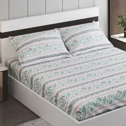 Home Centre Amaya Maroc Green Floral Printed Cotton 144 TC King Bedsheet Set 2.74 x 2.75 m-image-53