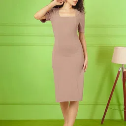 Moda Rapido Women Square Neck Puff Sleeve Bodycon Midi Dress-picture-0