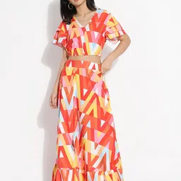 SHOWOFF Printed V Neck Top & Skirt Co-ords-image-89