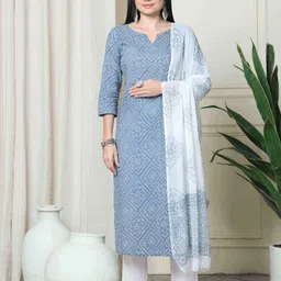 Roly Poly Bandhani Printed Notch Neck Pure Cambric Cotton Kurta With Trouser & Dupatta-image-25