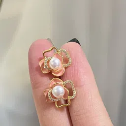 VAGHBHATT Gold-Plated Pearls Studded Floral Shaped Studs image 4