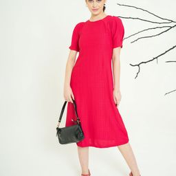PURVAJA Puff Sleeve A-Line Midi Dress-image-93