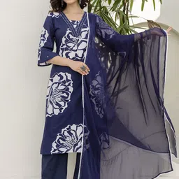 Anouk Rustic Floral Printed Pure Cotton Straight Kurta With Trousers & Dupatta-53