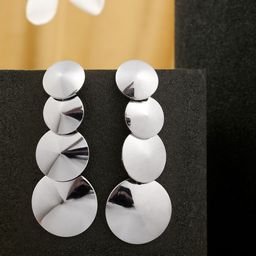 Stoln Silver-Plated Circular Shaped Drop Earrings-13