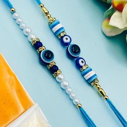 TANAIRA Set Of 2 Artificial Stones Studded & Beaded Evil Eye Rakhis-image-61