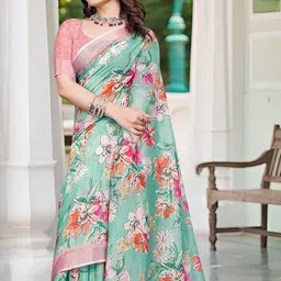 Anouk Floral Zari Linen Blend Saree-43