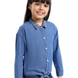 ARIAS By LARA DUTTA Girls Embellished Shirt Collar Cuffed Sleeves Denim Shirt Style Top-image-49