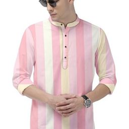 ISUEL FAB Pink Cotton Spread Collar Striped Shirts-image-17