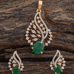 Kushal's Fashion Jewellery Green Rhodium Gold-Plated Party Zircon Pendant Set-31
