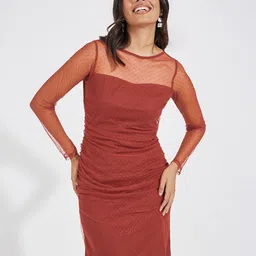Styli Self Design Ruched Sheath Dress-image-9