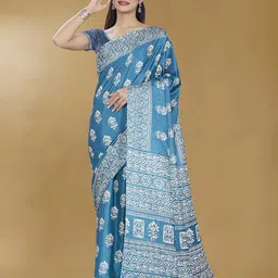 Rani Saahiba Batik Art Silk Block Print Saree-picture-13