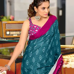 PEENGAX Geometric Printed Pure Cotton Block Print Saree image 3