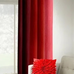 151 cm (5 ft) Polyester Semi Transparent Window Curtain Single Curtain (Solid, Red)-image-86