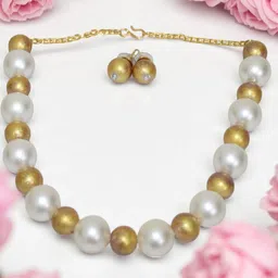 Jolly Faces Silver & Gold-Toned Beaded Choker with Earrings-image-29